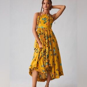 Anthropologie Maeve High-Low Pleated-Trim Dress